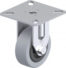 Roulette fixe caoutchouc avec platine à visser