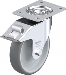 Roulette pivotante caoutchouc thermoplastique avec platine à visser et blocage « stop-fix »