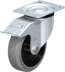 Roulette pivotante en tôle d’acier, version mi-lourde, avec platine à visser et blocage “stop-fix”