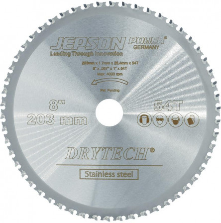 Lame de scie carbure Drytech D=203x25,4x1,7mm 54D pour inox 