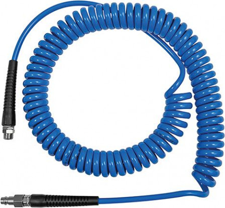 Tuyau flexible spirale PUbleu, Vissage+anti-pliagefiletage male F3/8