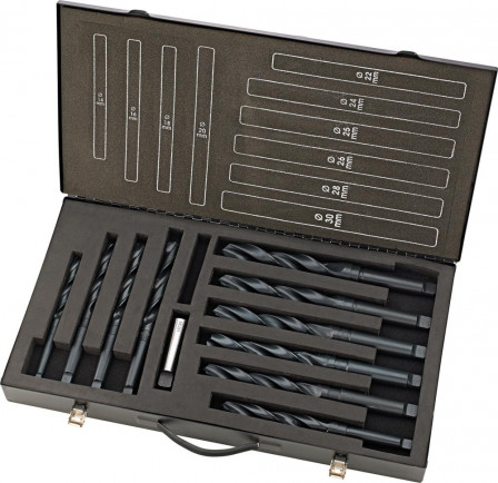 Jeu forets hél. DIN345 HSS moleté 14-30mm 2mm stg.+25mm Coffret métal. 