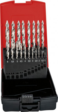 Jeu de forets hélicoïdauxHSS Step-Tip DIN338 1-10 /0,5mm traités à la vapeur 