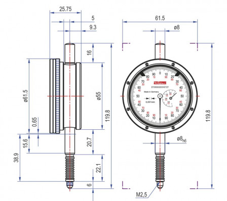 Comparateur haute précision FM1000SW D61,5mm 