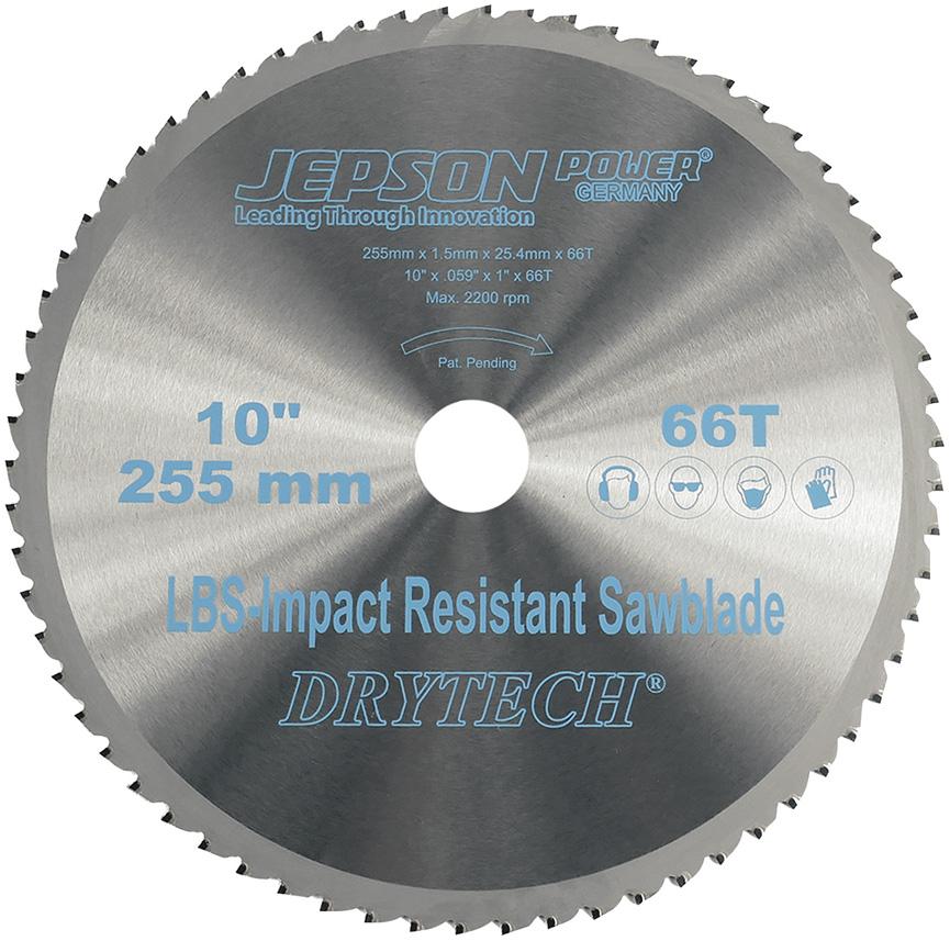 Lame de scie carbure LBS Drytech D=255x25,4x1,5mm 66D p. acier à parois f. rés. aux chocs 