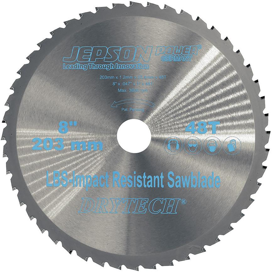 Lame de scie carbure LBS Drytech D=203x25,4x1,2mm 48D pour acier à parois fines résistant aux chocs