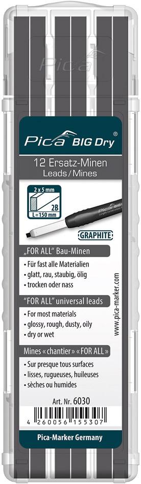 Lot de mines pour crayon de charpentier BIG Dry FORALL chantier graphite 