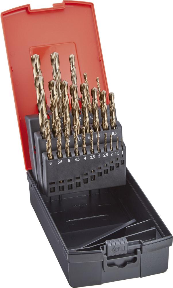 Jeu de forets hélicoïdauxDIN388 HSSE Gold qu.3 pans pas de 0,5mm 1-10,5mm 24 pcs.+avant-trous