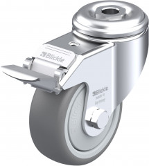Roulette d’appareil pivotante caoutchouc thermoplastique avec trou central et blocage « stop-fix »